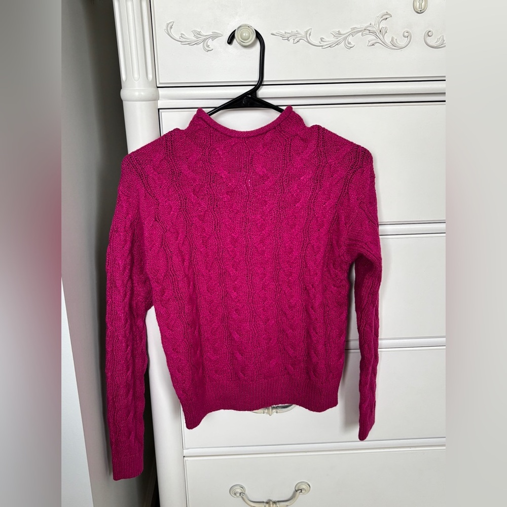 J. Crew Cable Knit Turtleneck Sweater in Fuchsia